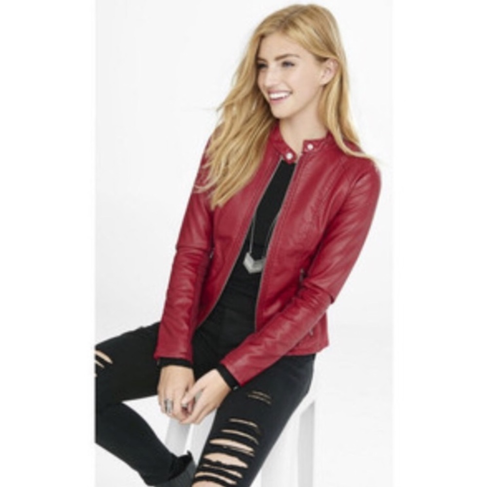 Faux Leather Jacket - Red